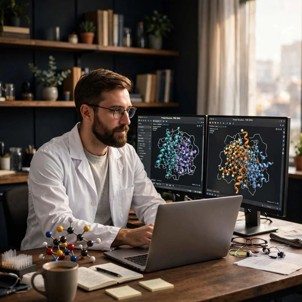 Scientist Analyzing Peptide Molecules