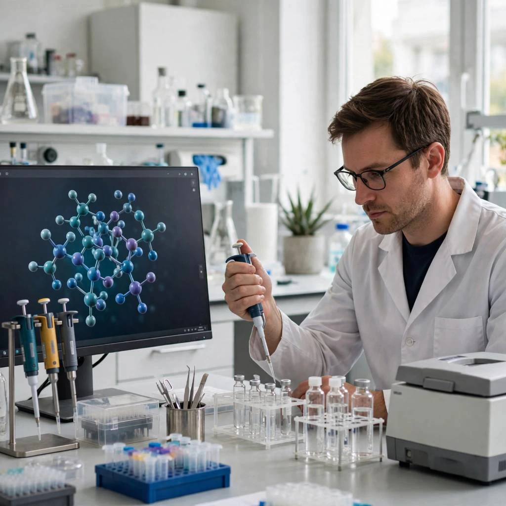 Researcher Conducting Peptide Synthesis Experiment