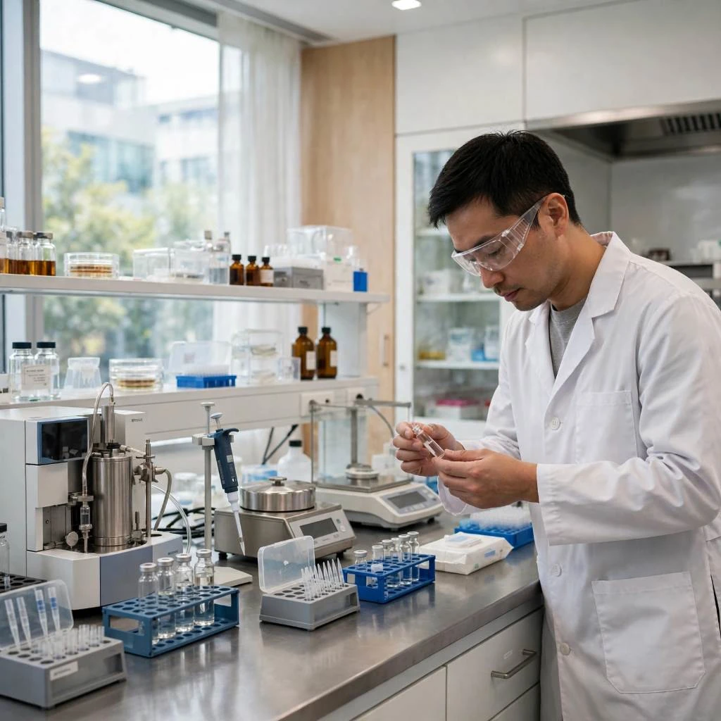 Scientist Inspecting High Purity Peptide Vial