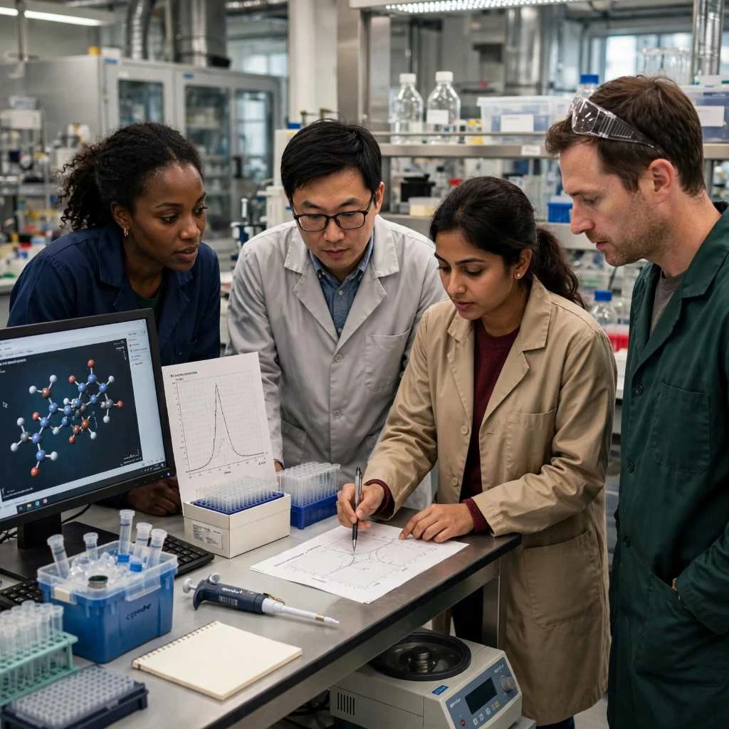 Research Team Analyzing Peptide Molecular Structure