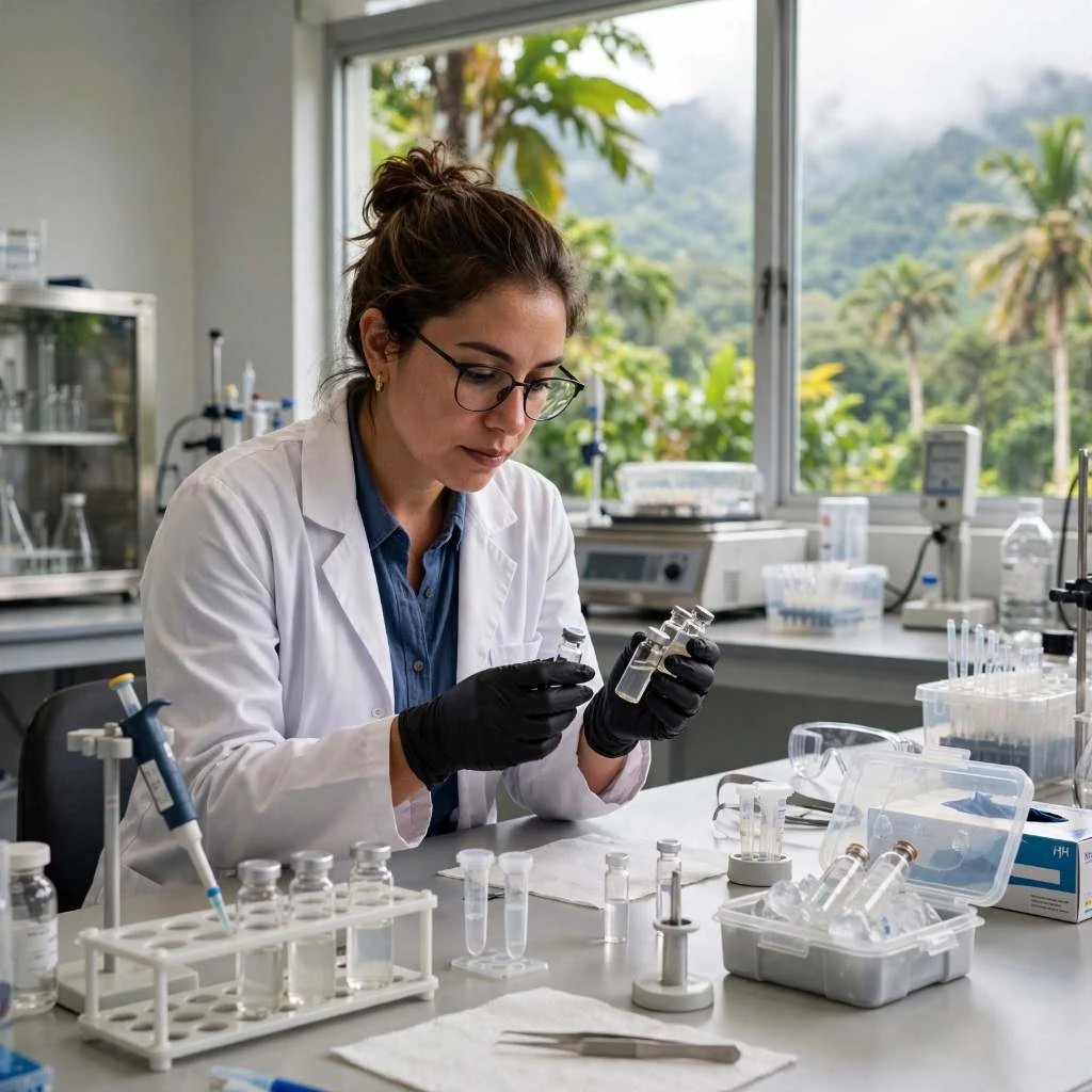 Researcher Comparing Chemical Solutions In Laboratory
